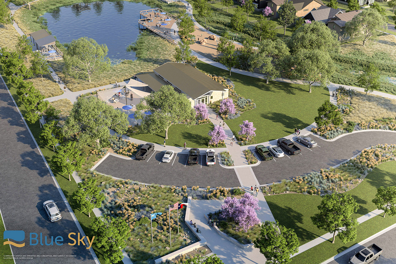 Blue Sky in Lockhart Community Hall and Fish Camp Rendering 07-10-25